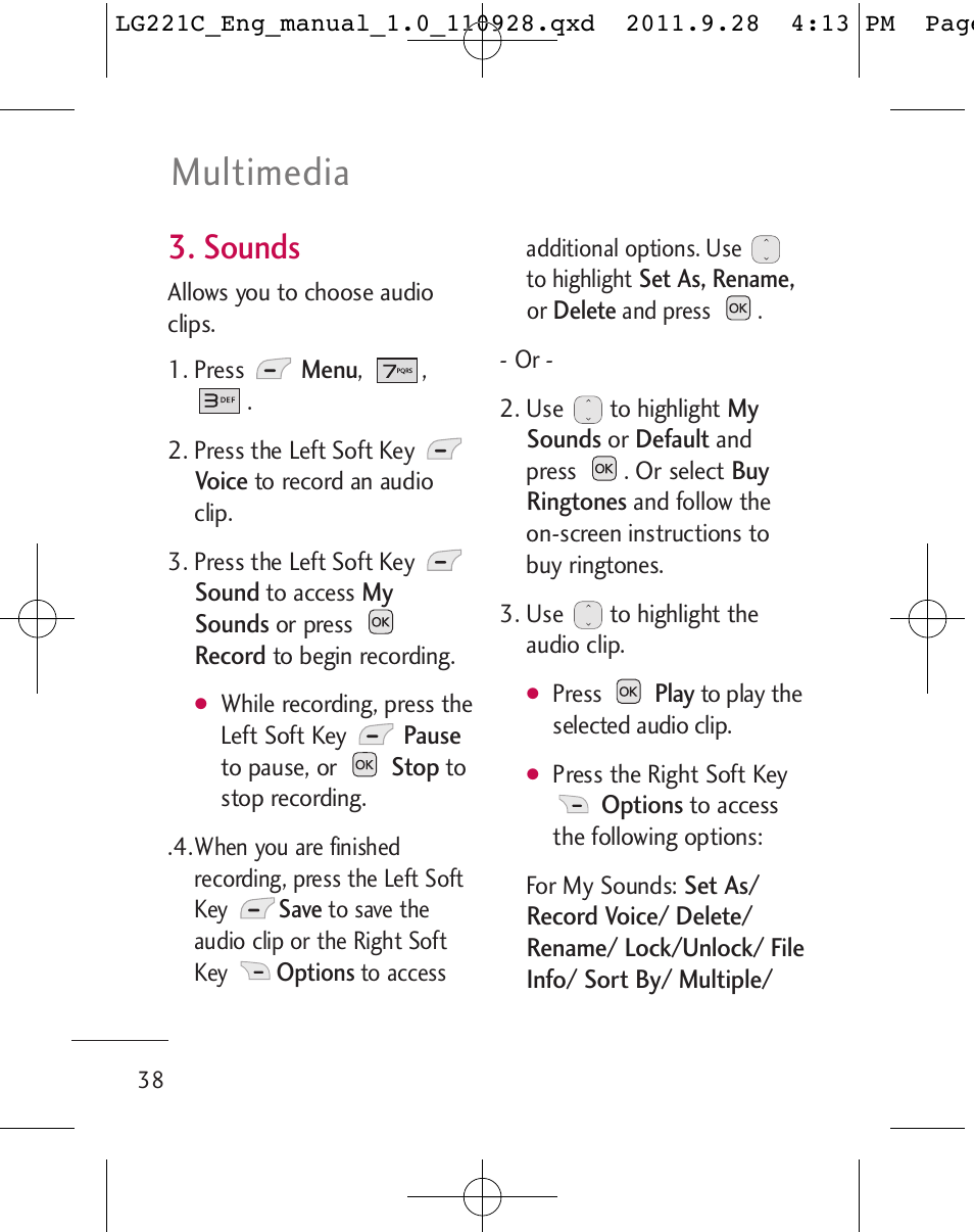 Multimedia, Sounds | LG LG221C User Manual | Page 40 / 210