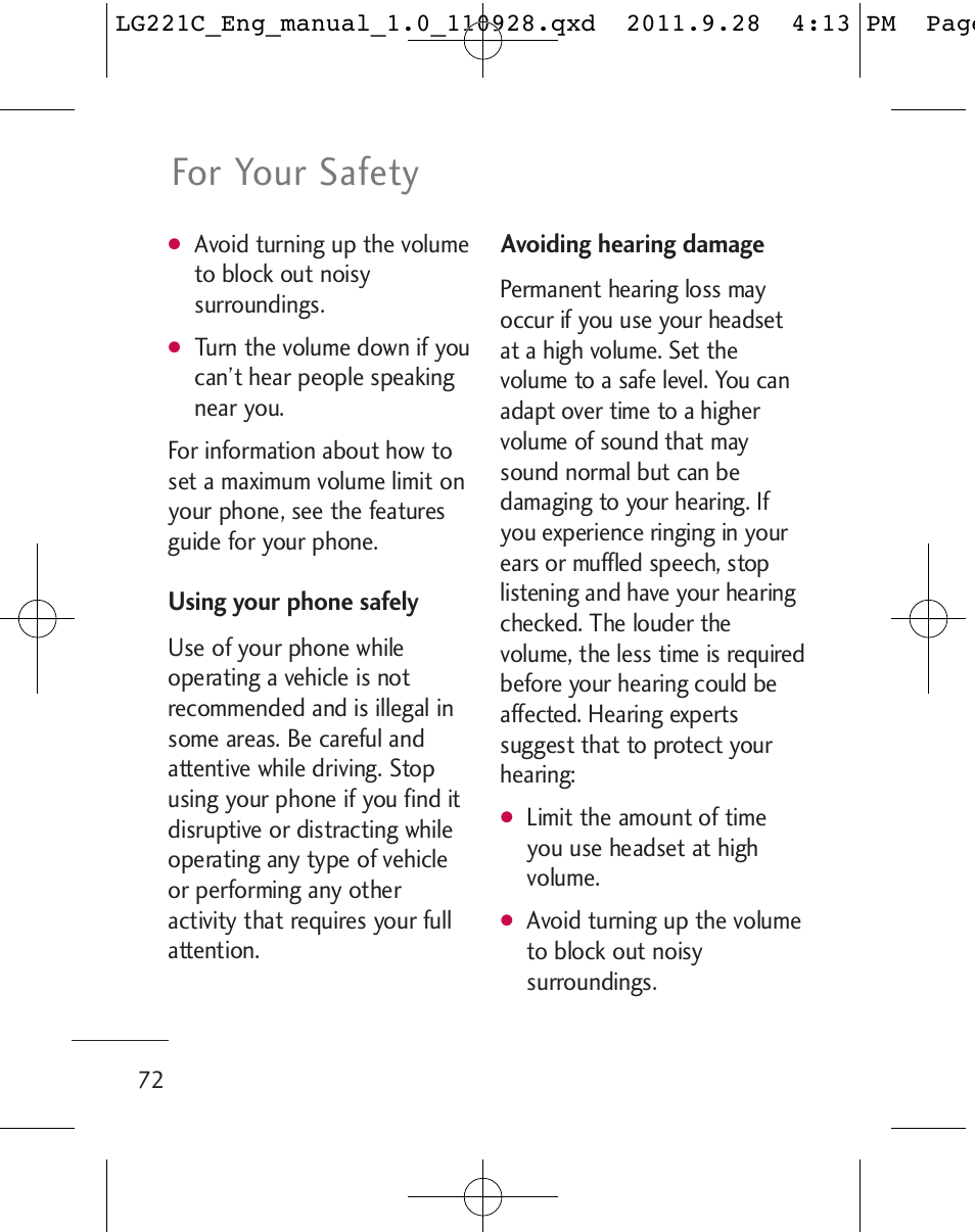 For your safety | LG LG221C User Manual | Page 74 / 210