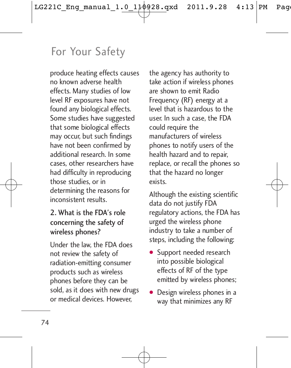 For your safety | LG LG221C User Manual | Page 76 / 210