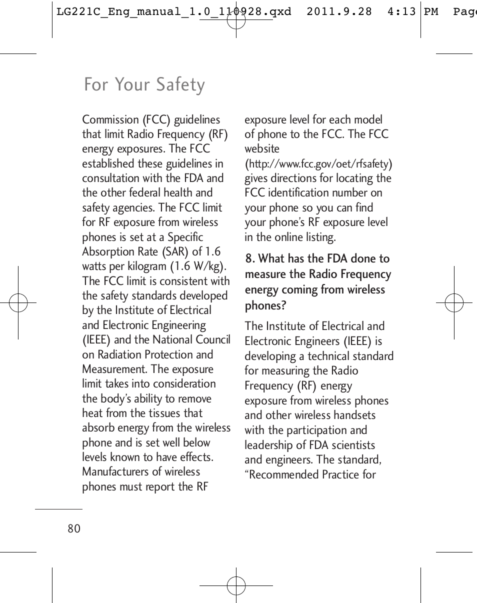 For your safety | LG LG221C User Manual | Page 82 / 210