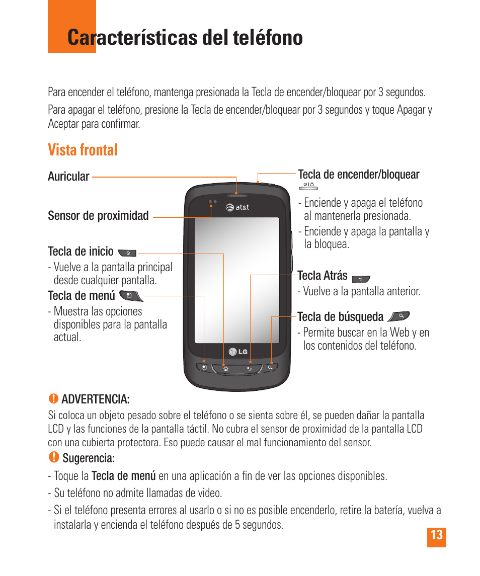 Características del teléfono, Vista frontal | LG LGP505 User Manual | Page 111 / 198