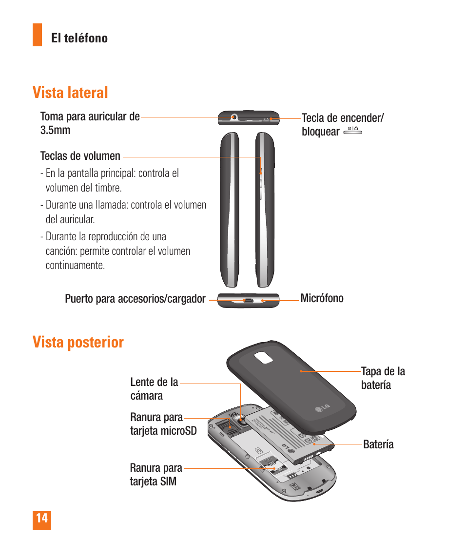 Vista posterior vista lateral | LG LGP505 User Manual | Page 112 / 198