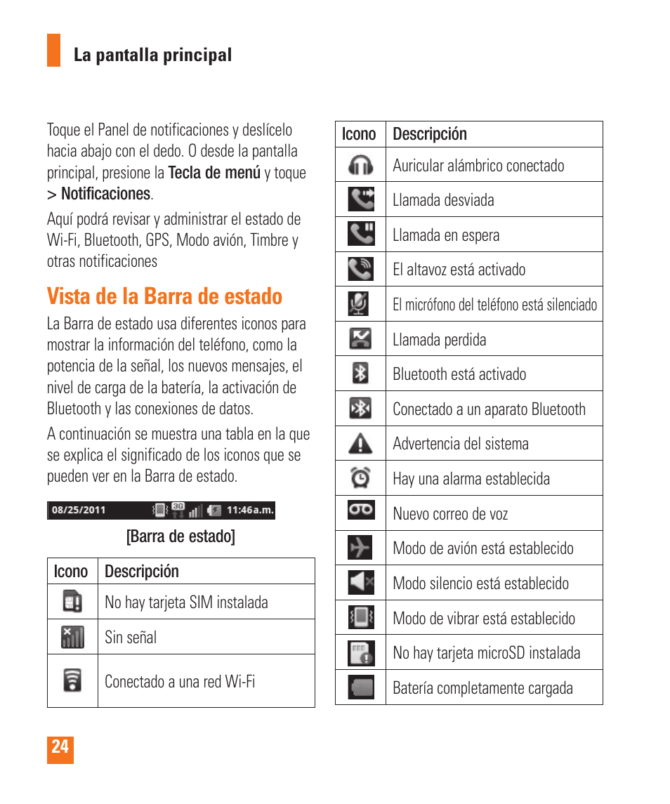 Vista de la barra de estado | LG LGP505 User Manual | Page 122 / 198