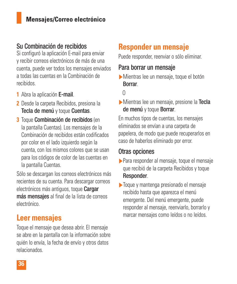 Leer mensajes, Responder un mensaje | LG LGP505 User Manual | Page 134 / 198