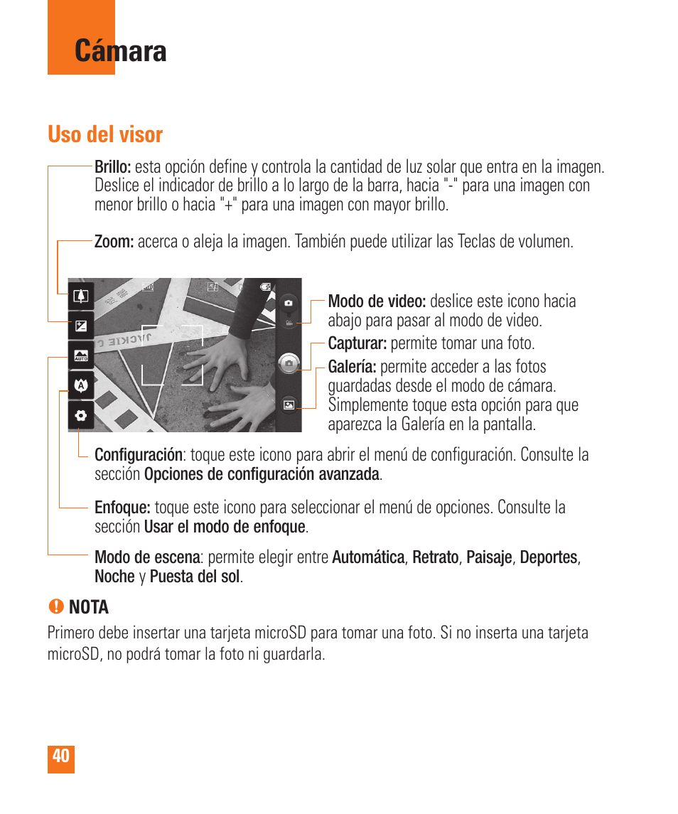 Cámara, Uso del visor | LG LGP505 User Manual | Page 138 / 198