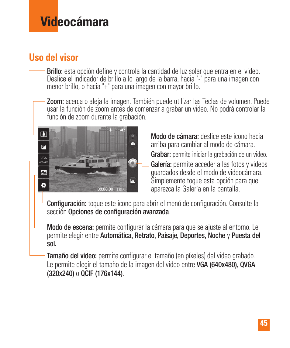 Videocámara, Uso del visor | LG LGP505 User Manual | Page 143 / 198