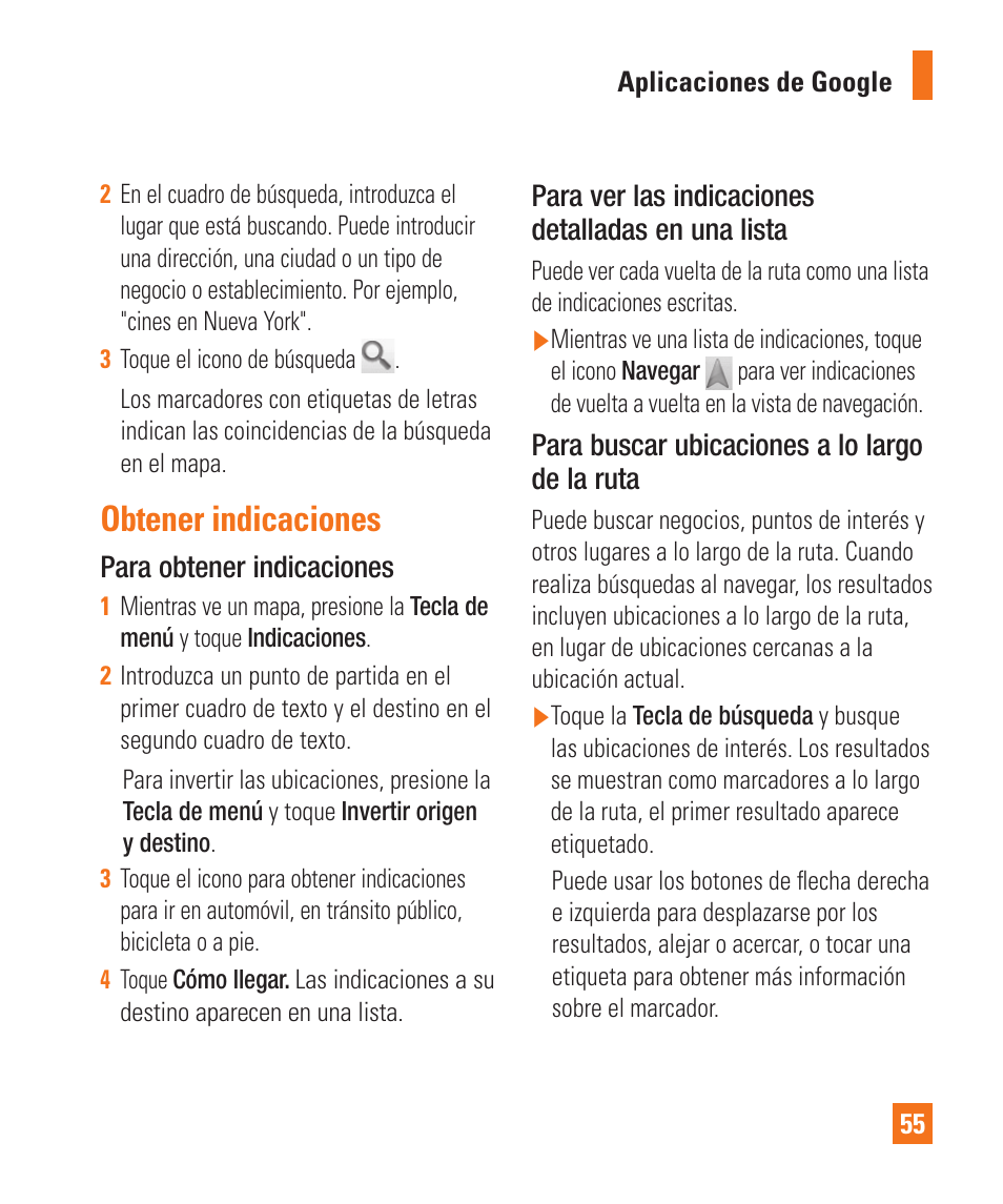 Obtener indicaciones | LG LGP505 User Manual | Page 153 / 198