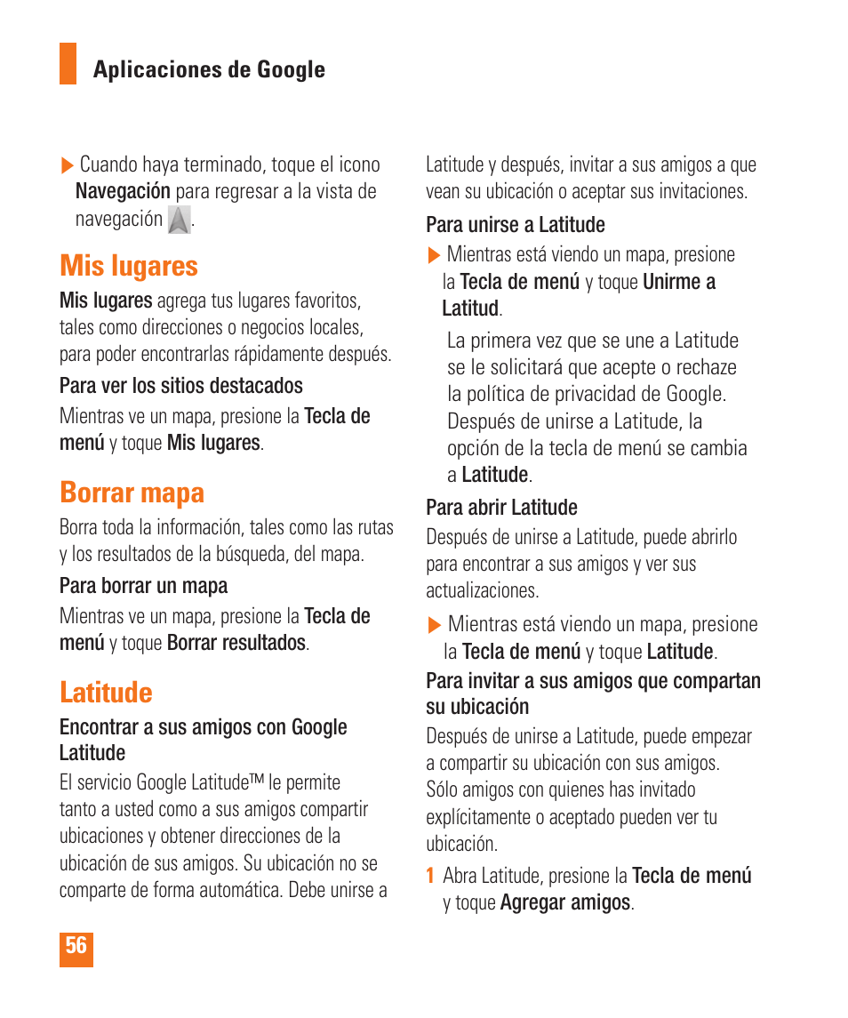 Mis lugares, Borrar mapa, Latitude | LG LGP505 User Manual | Page 154 / 198