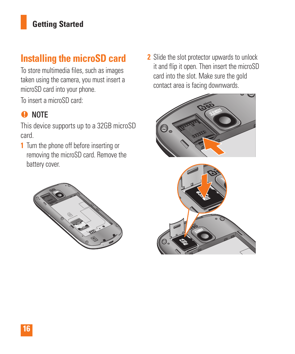 Installing the microsd card | LG LGP505 User Manual | Page 18 / 198