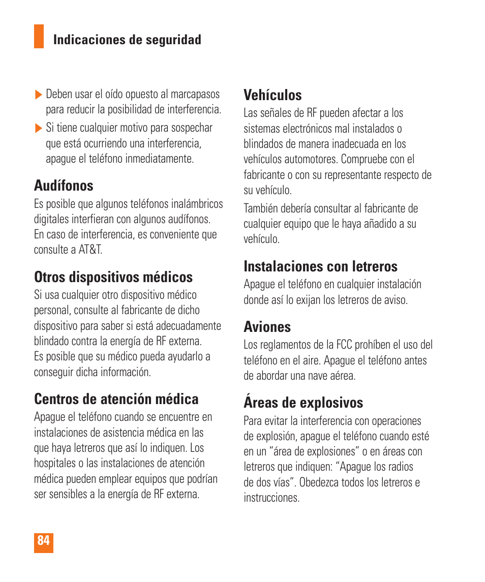 Audífonos, Otros dispositivos médicos, Centros de atención médica | Vehículos, Instalaciones con letreros, Aviones, Áreas de explosivos | LG LGP505 User Manual | Page 182 / 198