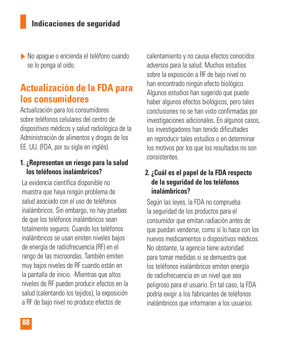 Actualización de la fda para los consumidores | LG LGP505 User Manual | Page 186 / 198