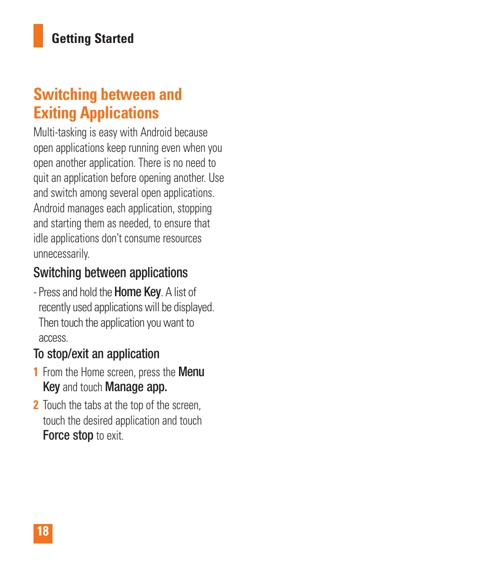 Switching between and exiting applications | LG LGP505 User Manual | Page 20 / 198