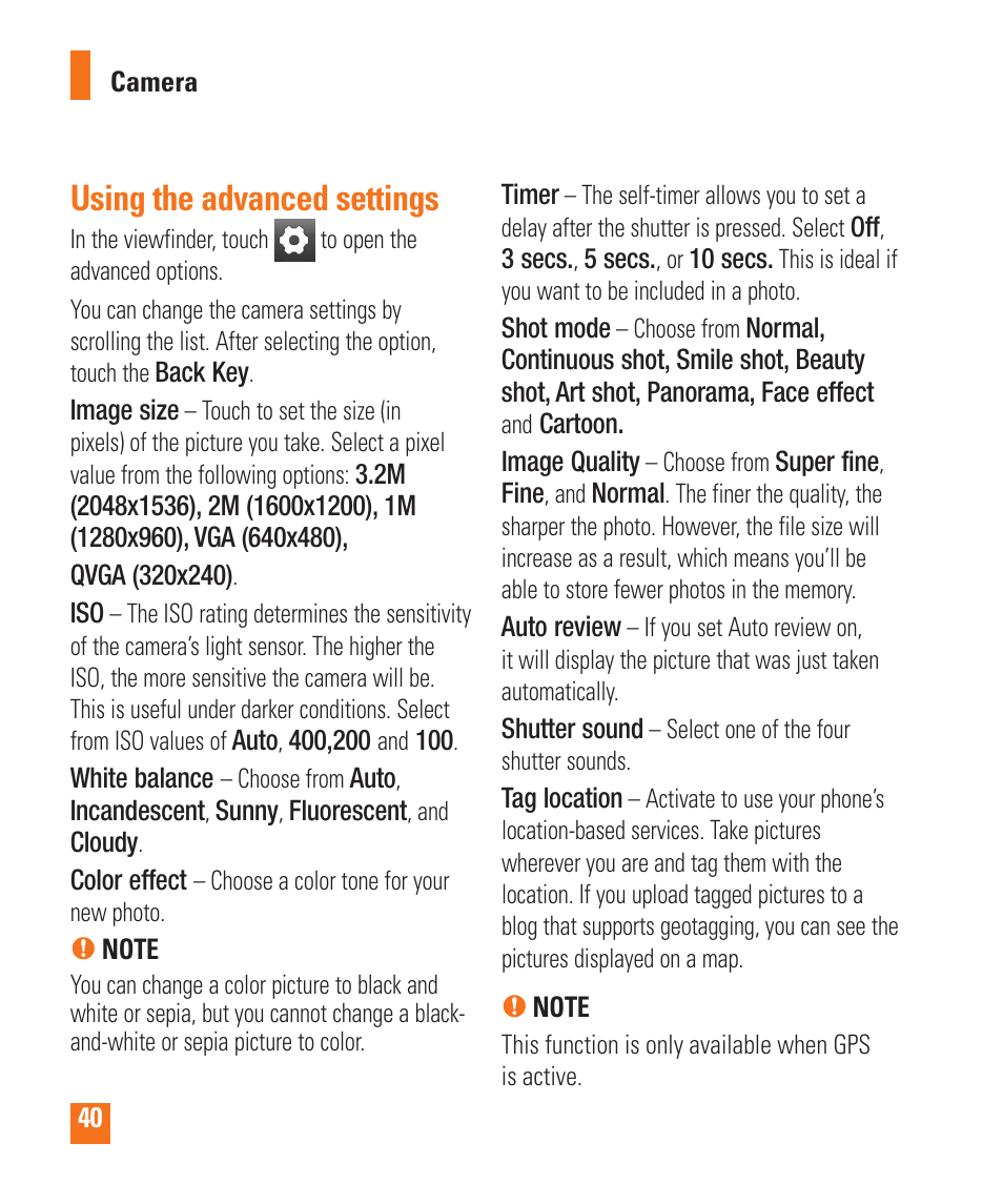 Using the advanced settings | LG LGP505 User Manual | Page 42 / 198