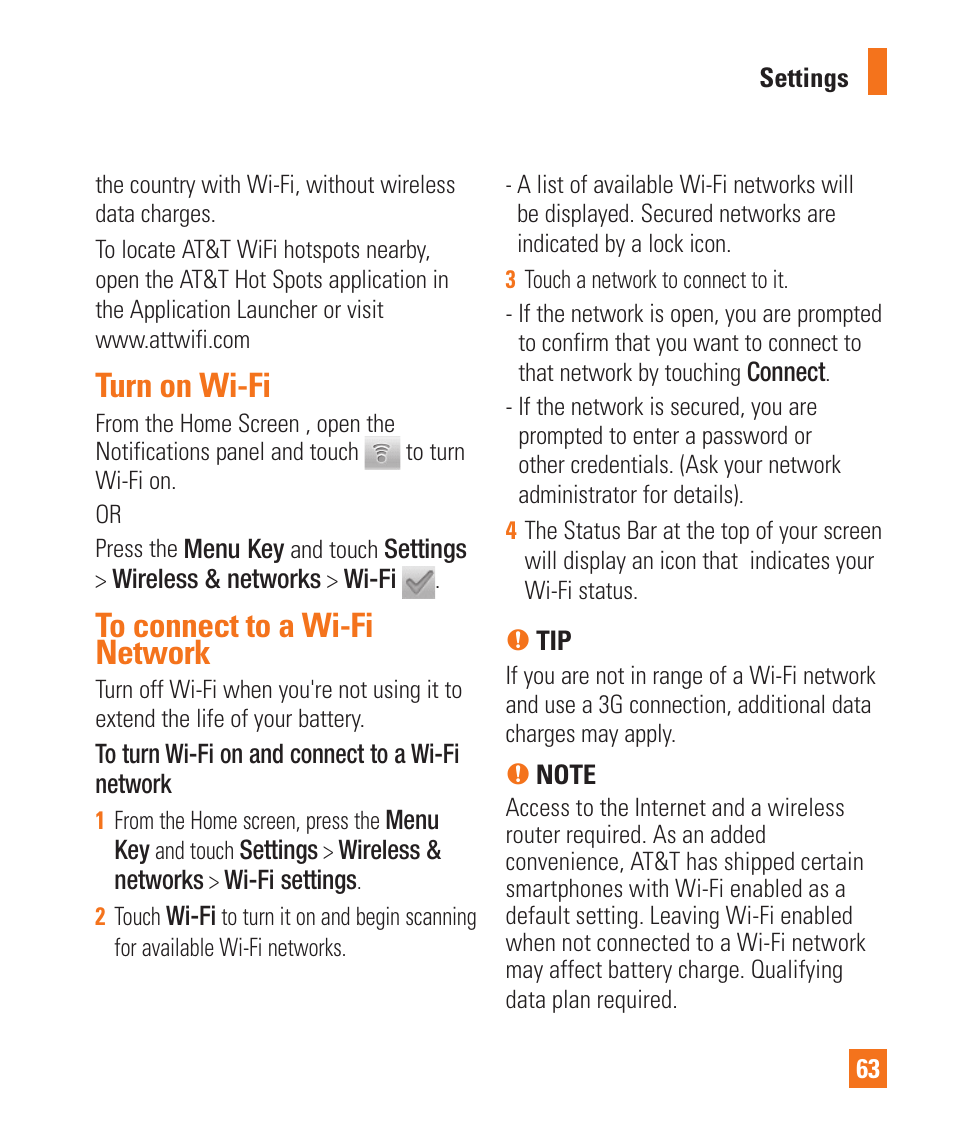 Turn on wi-fi | LG LGP505 User Manual | Page 65 / 198