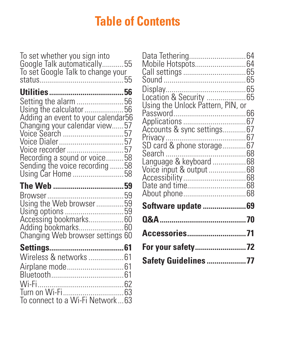 LG LGP505 User Manual | Page 8 / 198