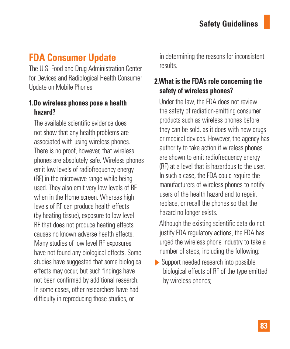 Fda consumer update | LG LGP505 User Manual | Page 85 / 198