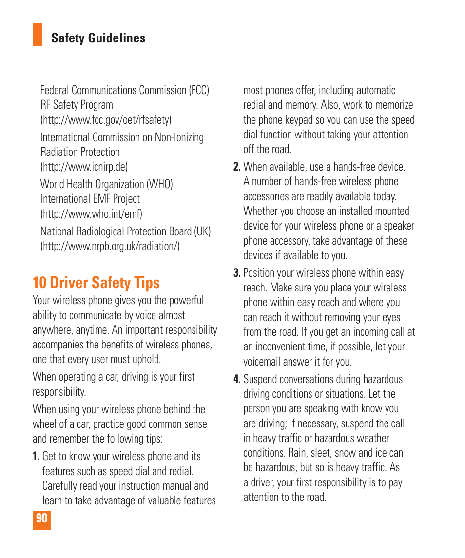 10 driver safety tips | LG LGP505 User Manual | Page 92 / 198