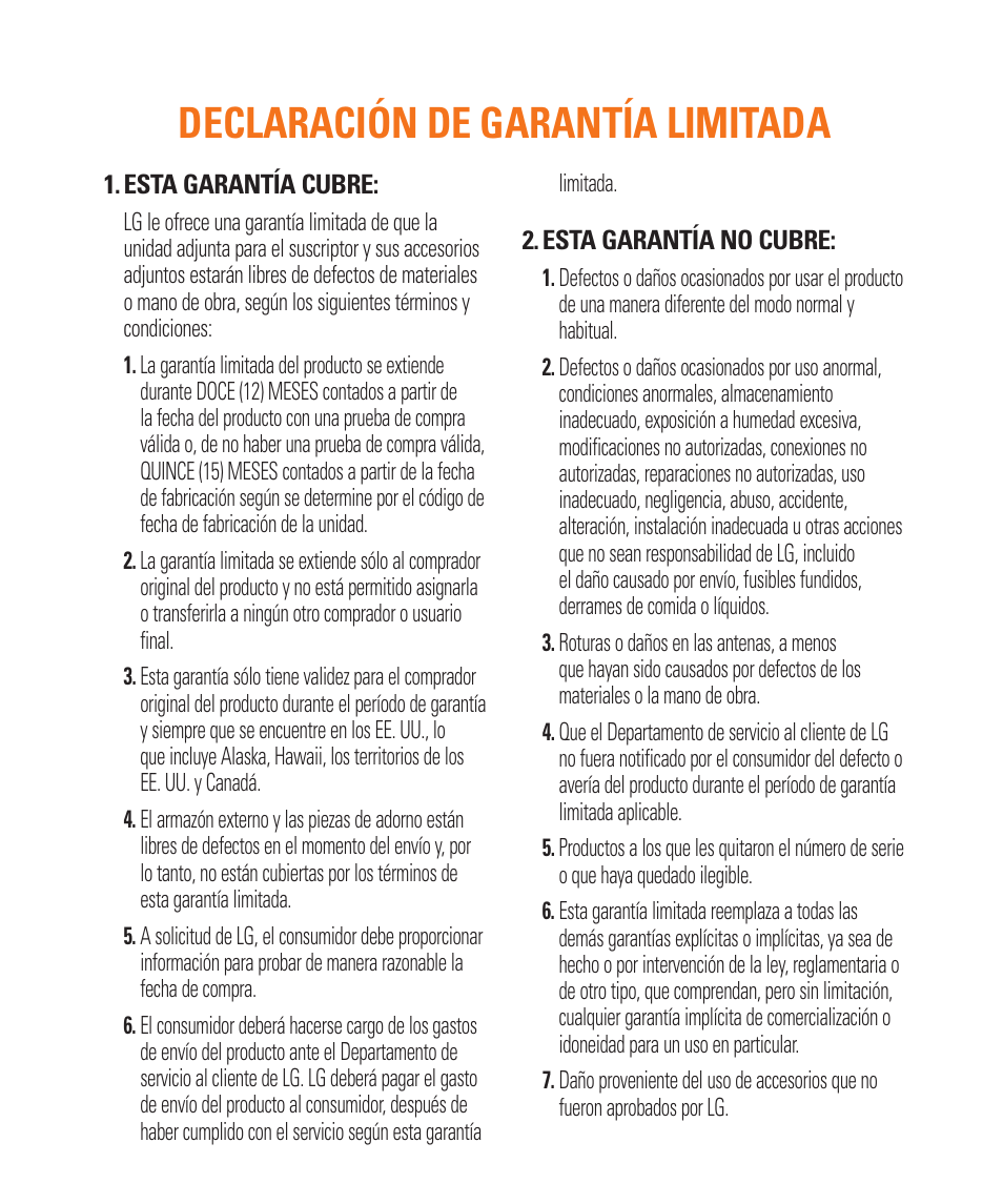 Declaración de garantía limitada | LG LGP505 User Manual | Page 99 / 198