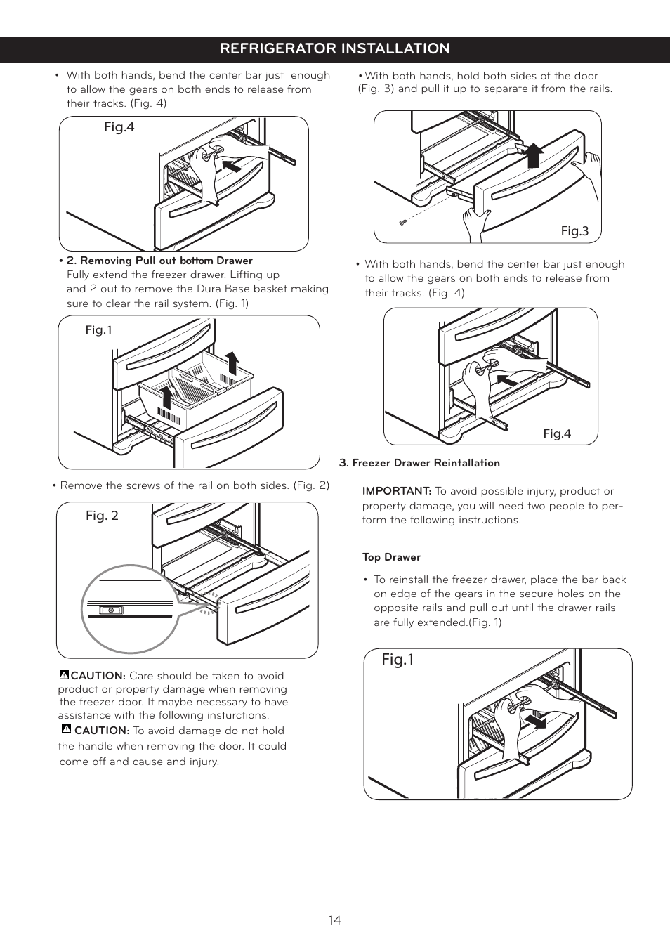 Fig.1, Refrigerator installation | LG LFX25978ST User Manual | Page 14 / 50