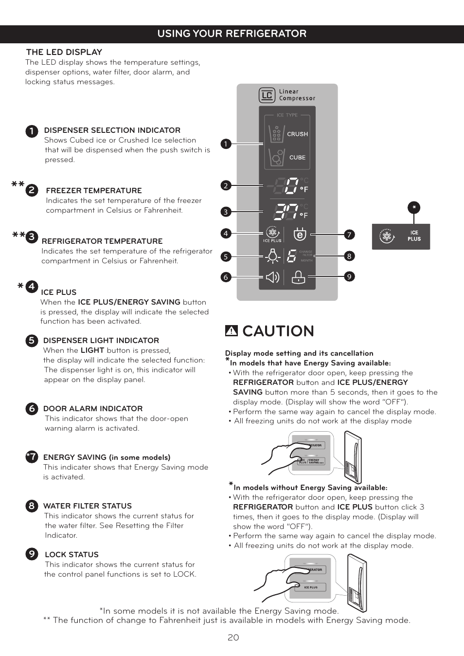 Caution, Using your refrigerator | LG LFX25978ST User Manual | Page 20 / 50