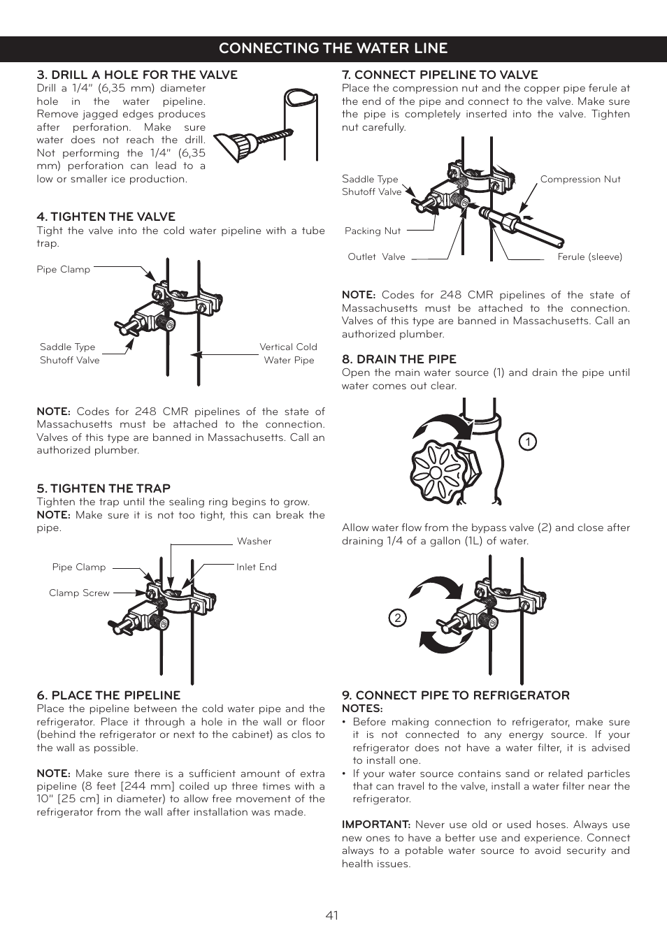 Connecting the water line | LG LFX25978ST User Manual | Page 41 / 50