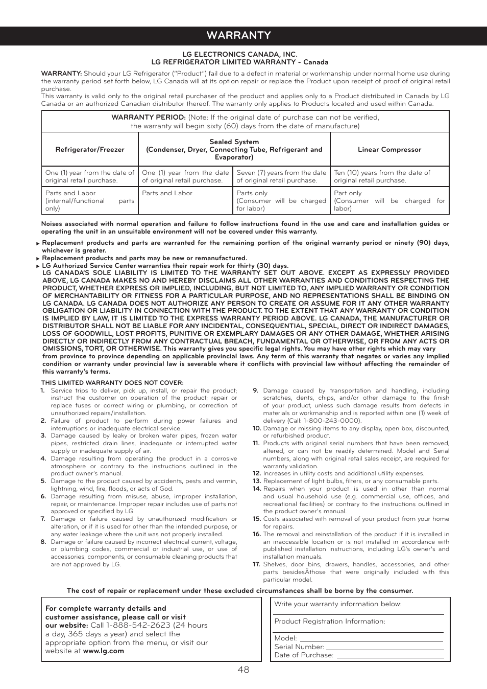 Warranty | LG LFX25978ST User Manual | Page 48 / 50