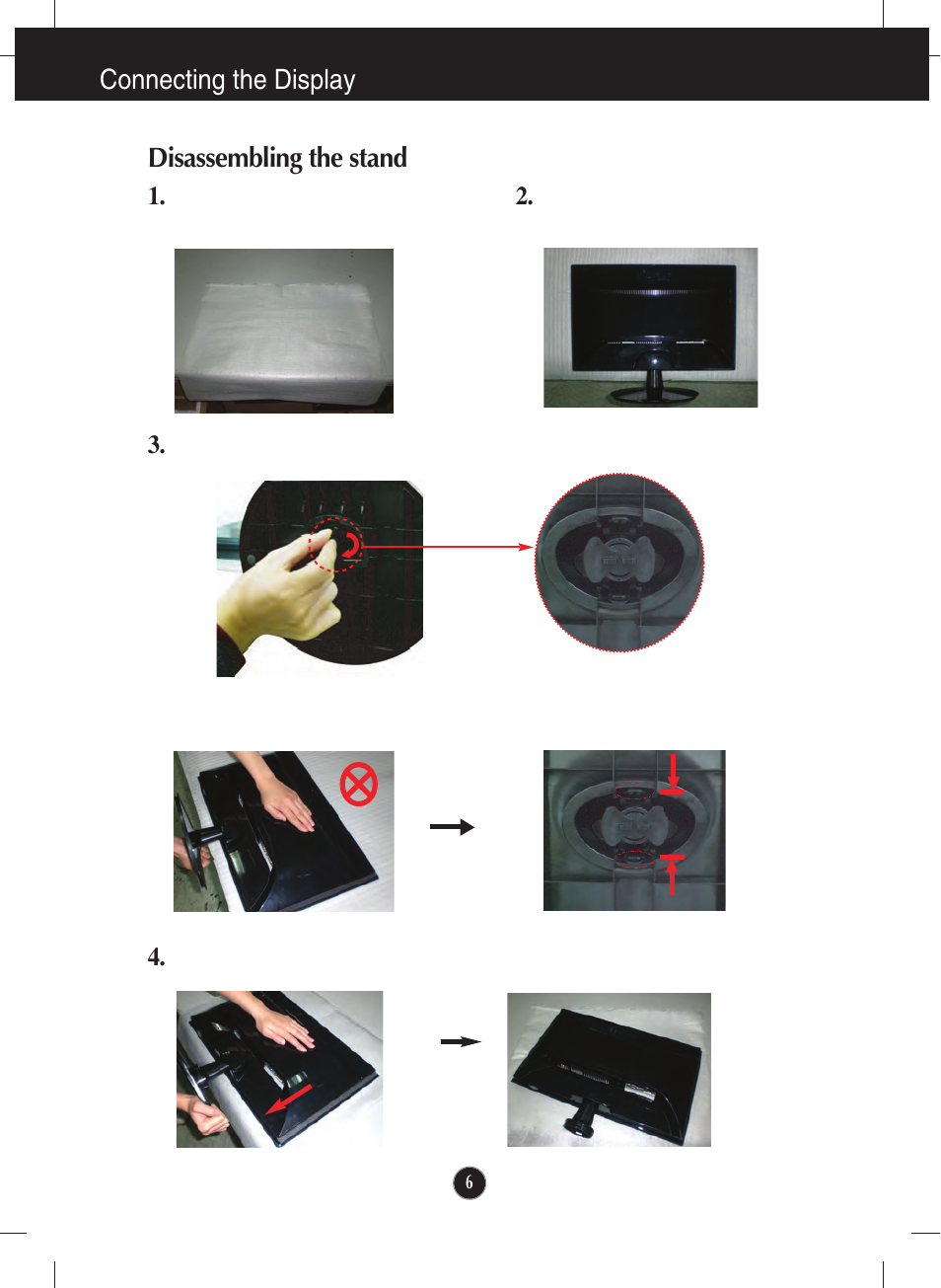 Disassembling the stand, Connecting the display disassembling the stand | LG W2340VG-PN User Manual | Page 7 / 30
