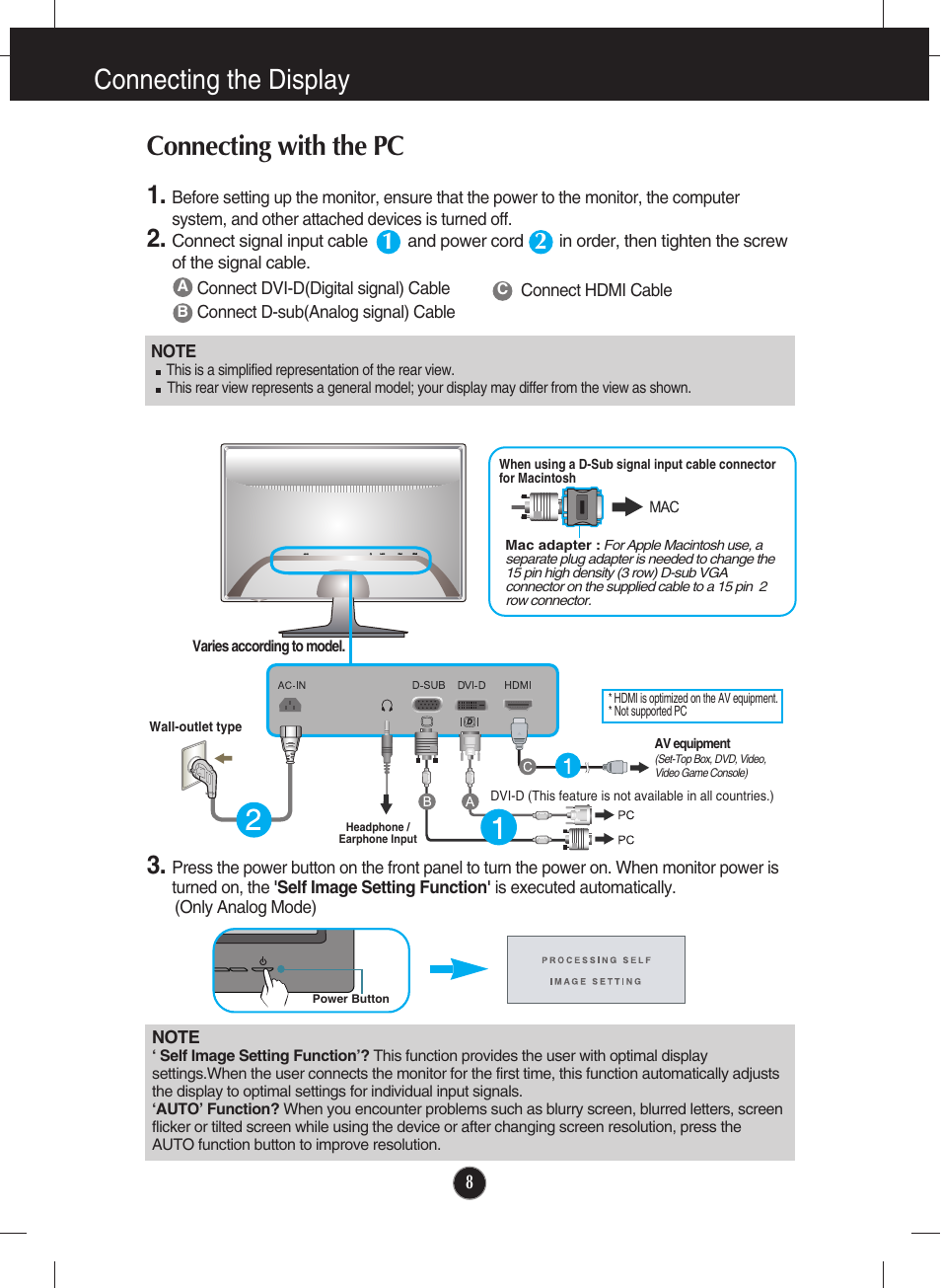 Connecting with the pc, Connecting the display | LG W2340VG-PN User Manual | Page 9 / 30