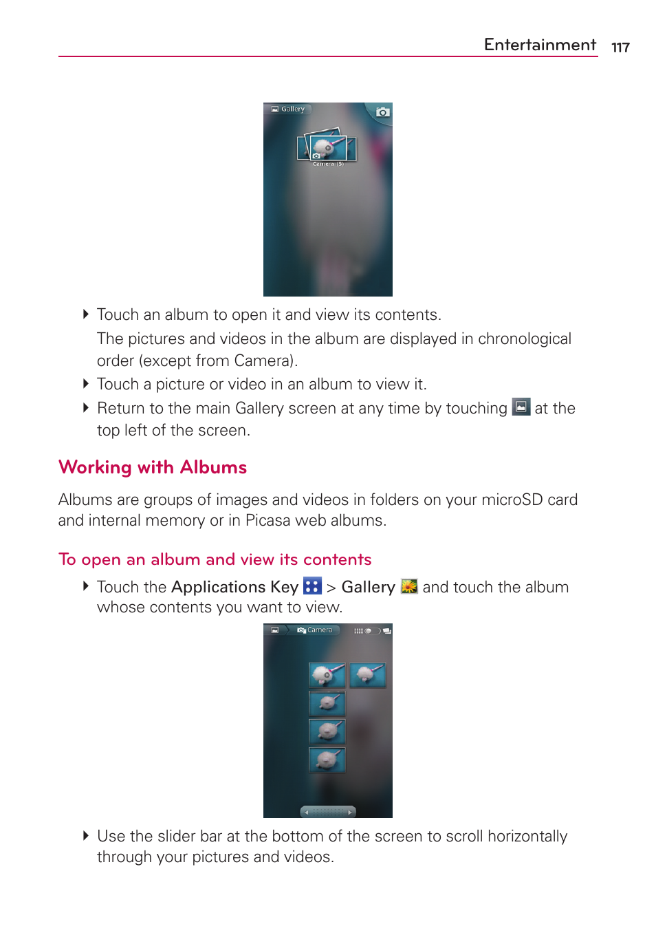 Working with albums | LG MS910 User Manual | Page 117 / 199