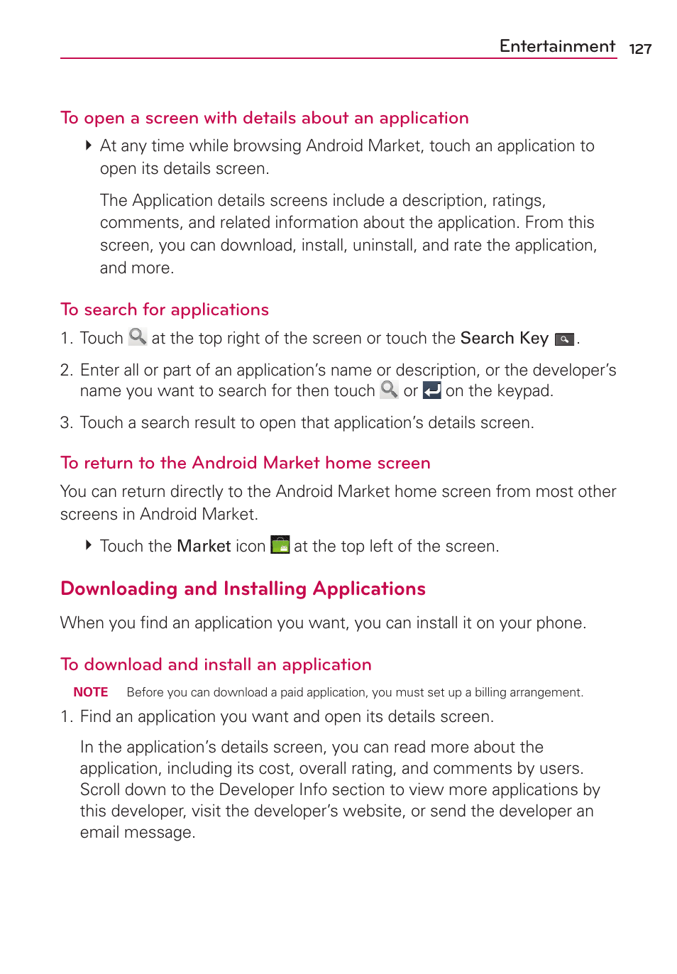 Downloading and installing applications | LG MS910 User Manual | Page 127 / 199