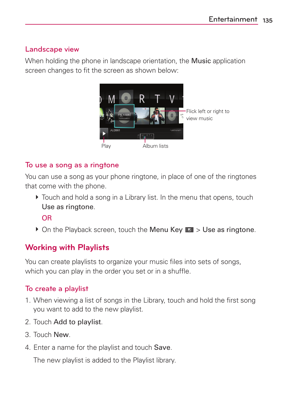 Working with playlists | LG MS910 User Manual | Page 135 / 199