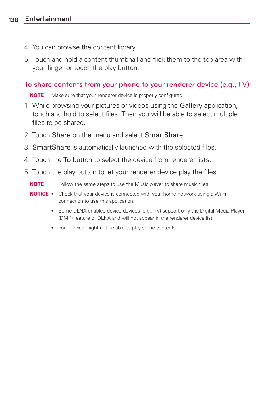 Entertainment | LG MS910 User Manual | Page 138 / 199