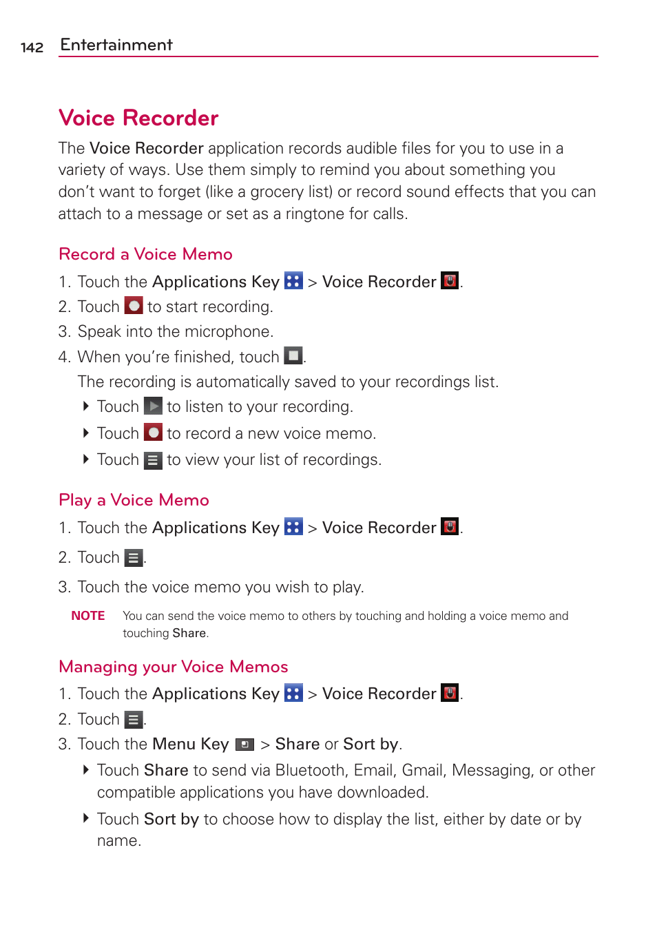 Voice recorder | LG MS910 User Manual | Page 142 / 199