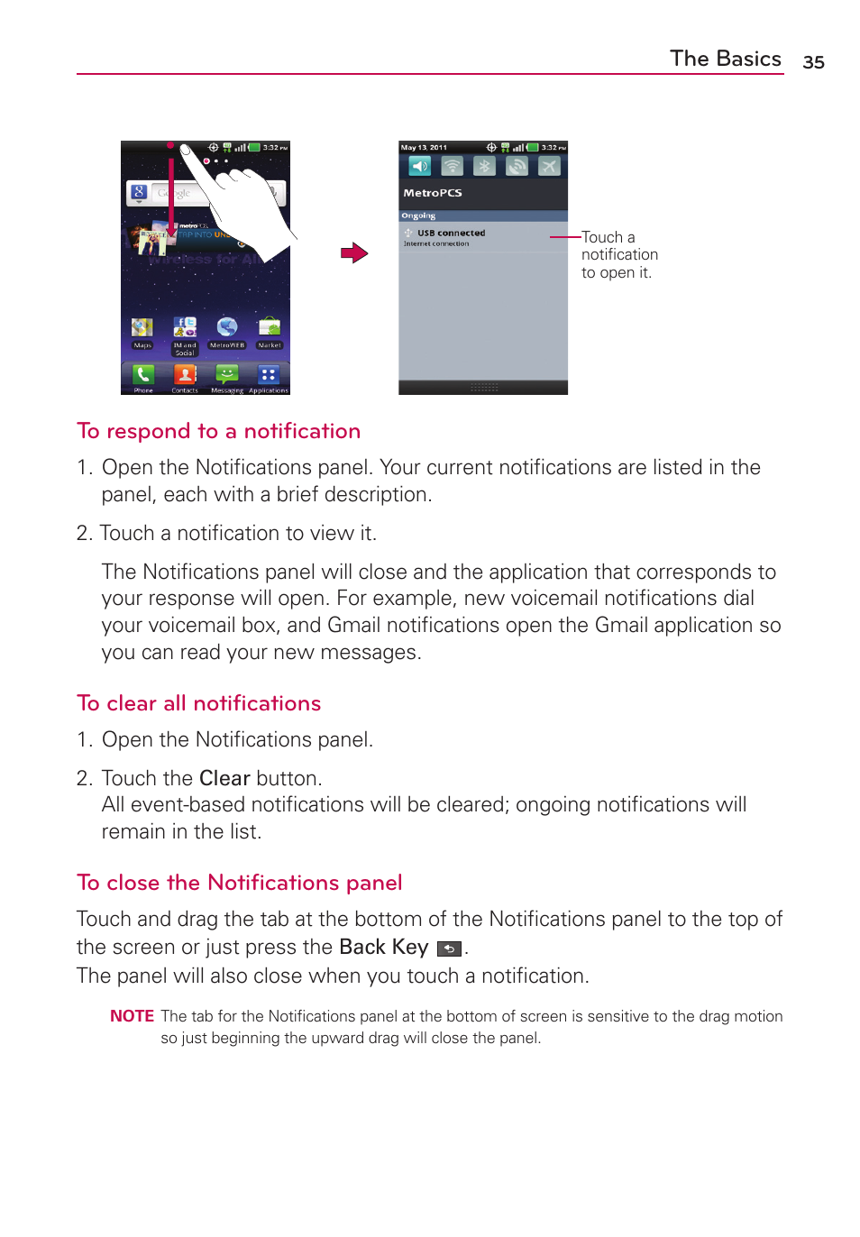 The basics | LG MS910 User Manual | Page 35 / 199
