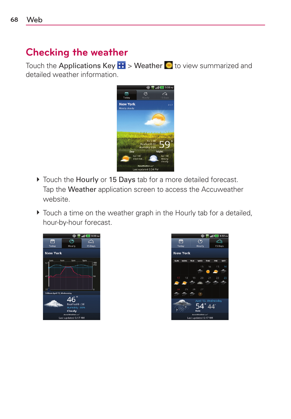 Checking the weather | LG MS910 User Manual | Page 68 / 199