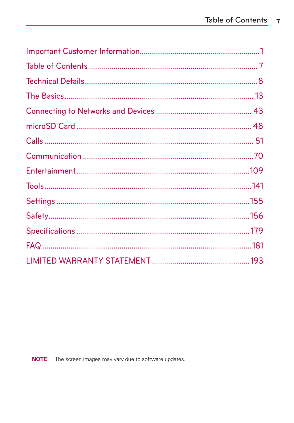 LG MS910 User Manual | Page 7 / 199