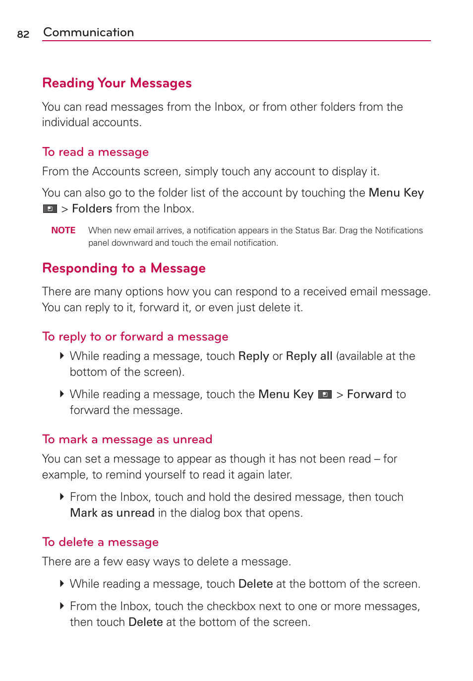 Reading your messages, Responding to a message | LG MS910 User Manual | Page 82 / 199