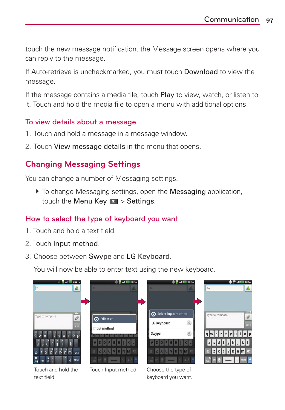 Changing messaging settings | LG MS910 User Manual | Page 97 / 199