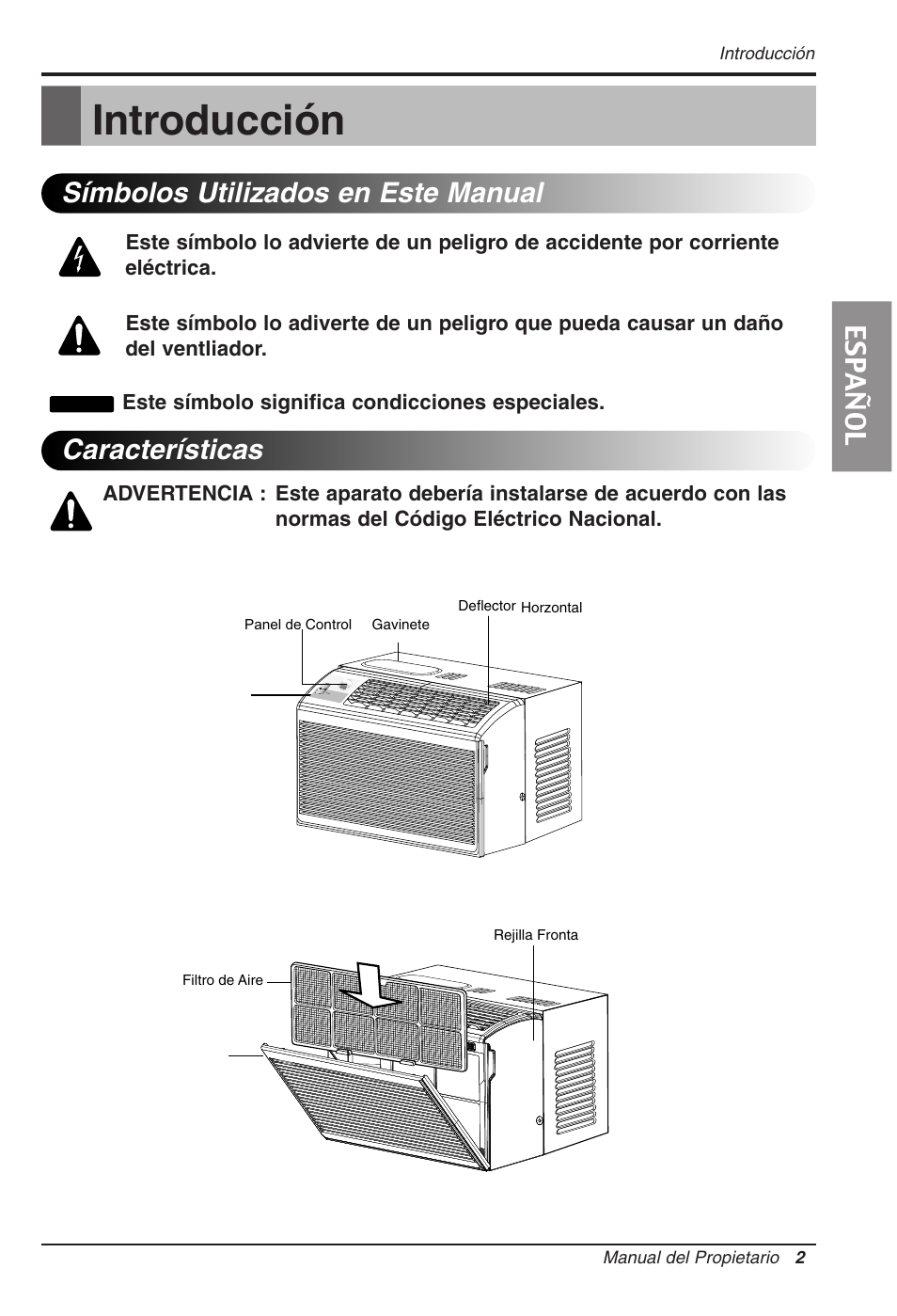 Introducción, Espa ñ ol, Símbolos utilizados en este manual características | LG ZW5000 User Manual | Page 29 / 44