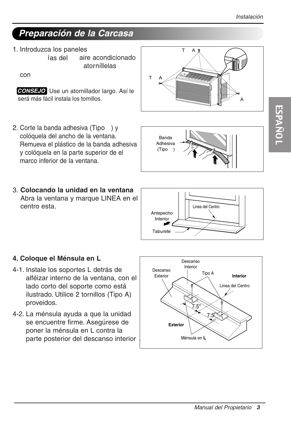 Preparación de la carcasa, Es pa ñ o l | LG ZW5000 User Manual | Page 35 / 44