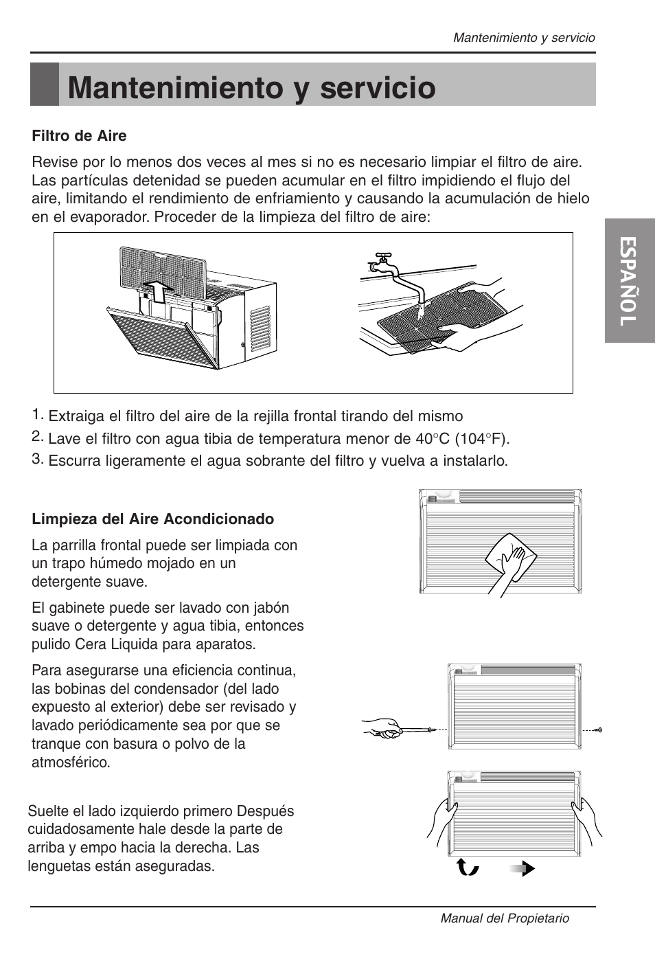 Mantenimiento y servicio, Es pa ñ o l | LG ZW5000 User Manual | Page 39 / 44