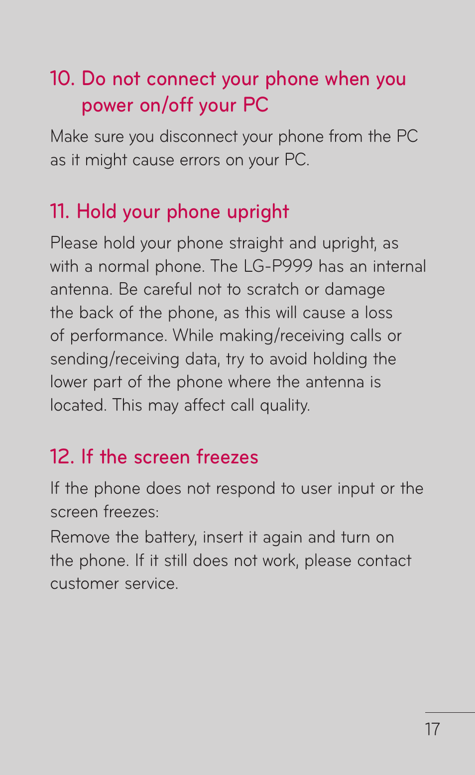 LG P999 User Manual | Page 17 / 336