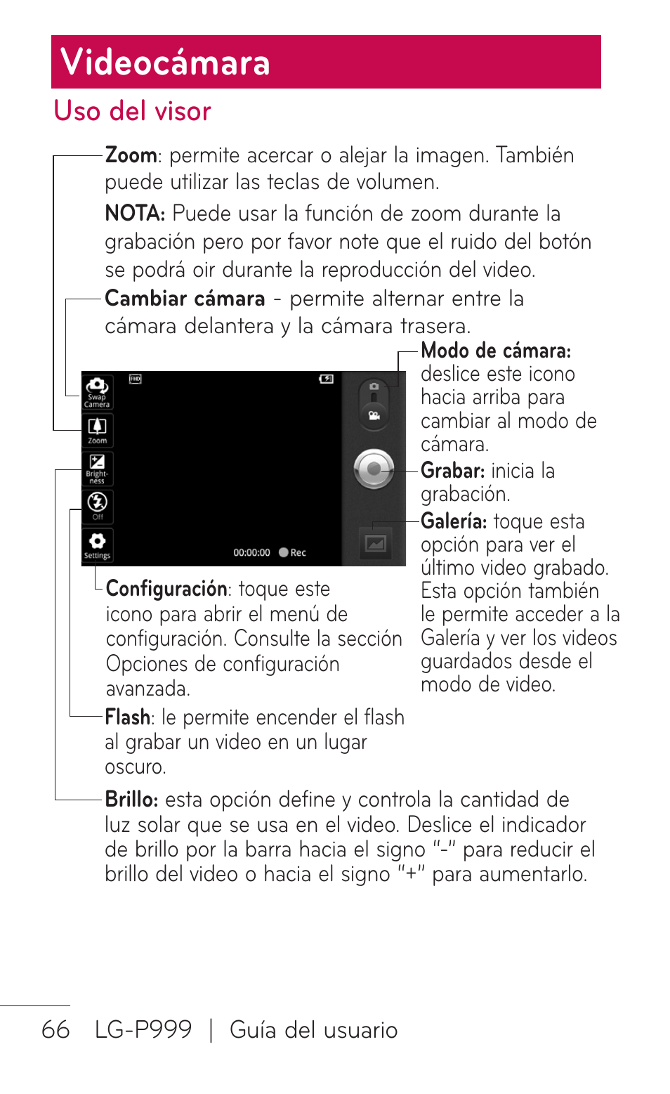 Videocámara, Uso del visor | LG P999 User Manual | Page 226 / 336