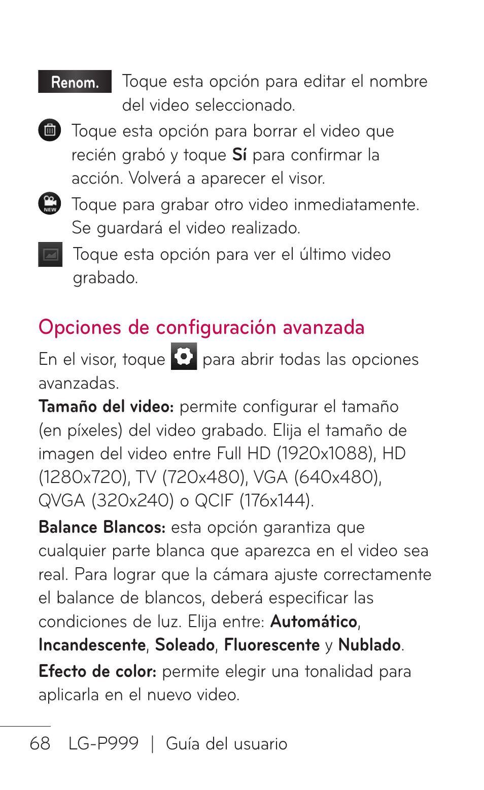 Opciones de configuración avanzada | LG P999 User Manual | Page 228 / 336