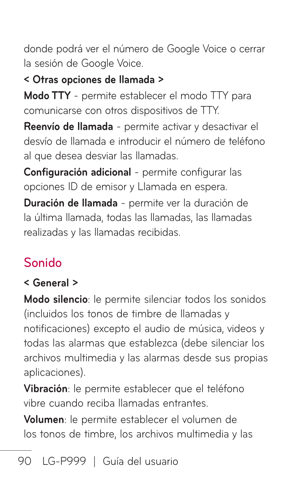 Sonido | LG P999 User Manual | Page 250 / 336