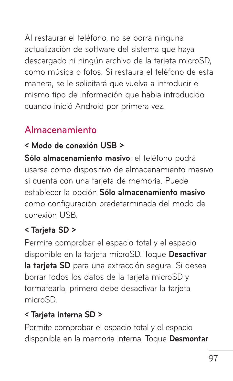 Almacenamiento | LG P999 User Manual | Page 257 / 336