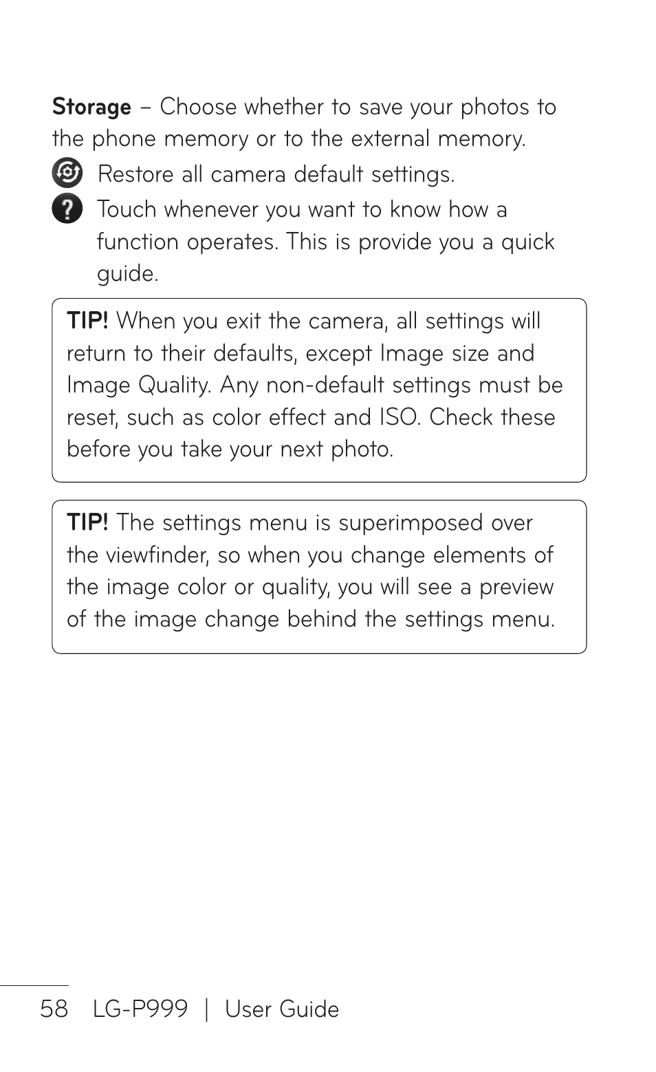 LG P999 User Manual | Page 58 / 336