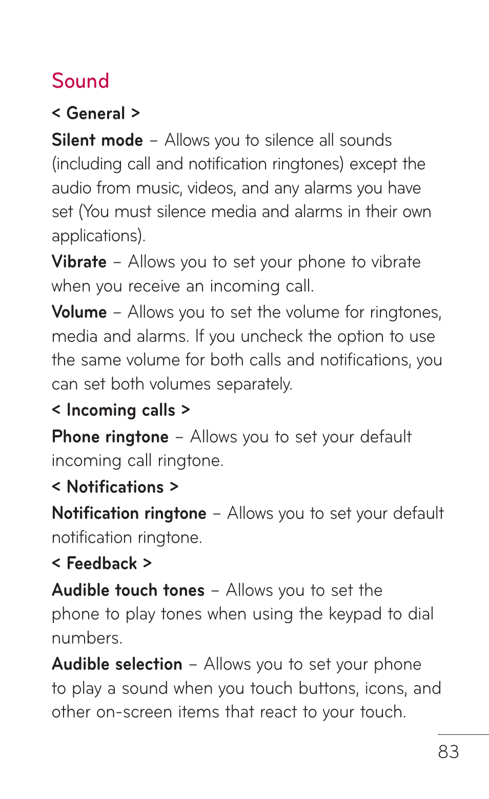 Sound | LG P999 User Manual | Page 83 / 336