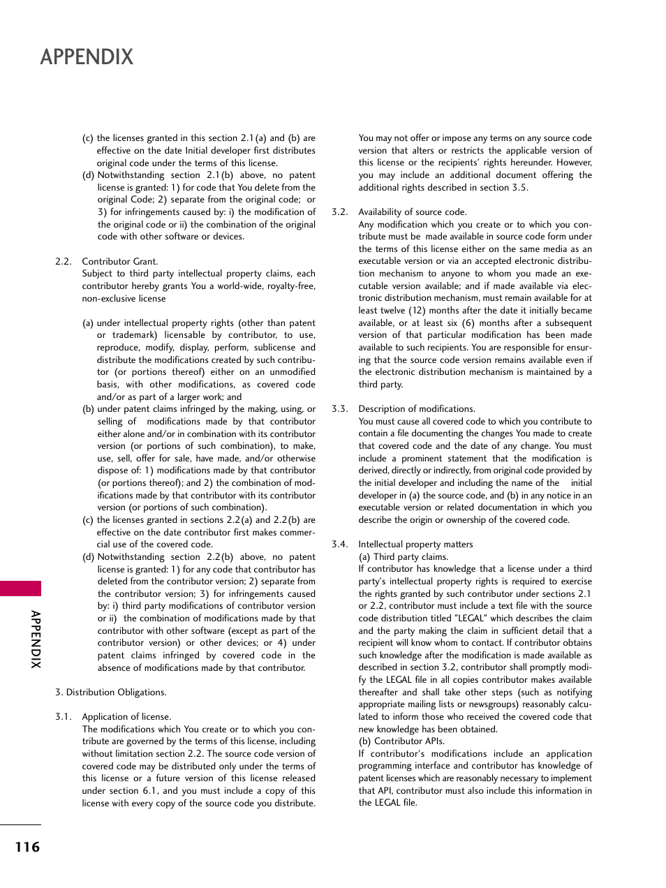 Appendix | LG 47LD650H User Manual | Page 116 / 167