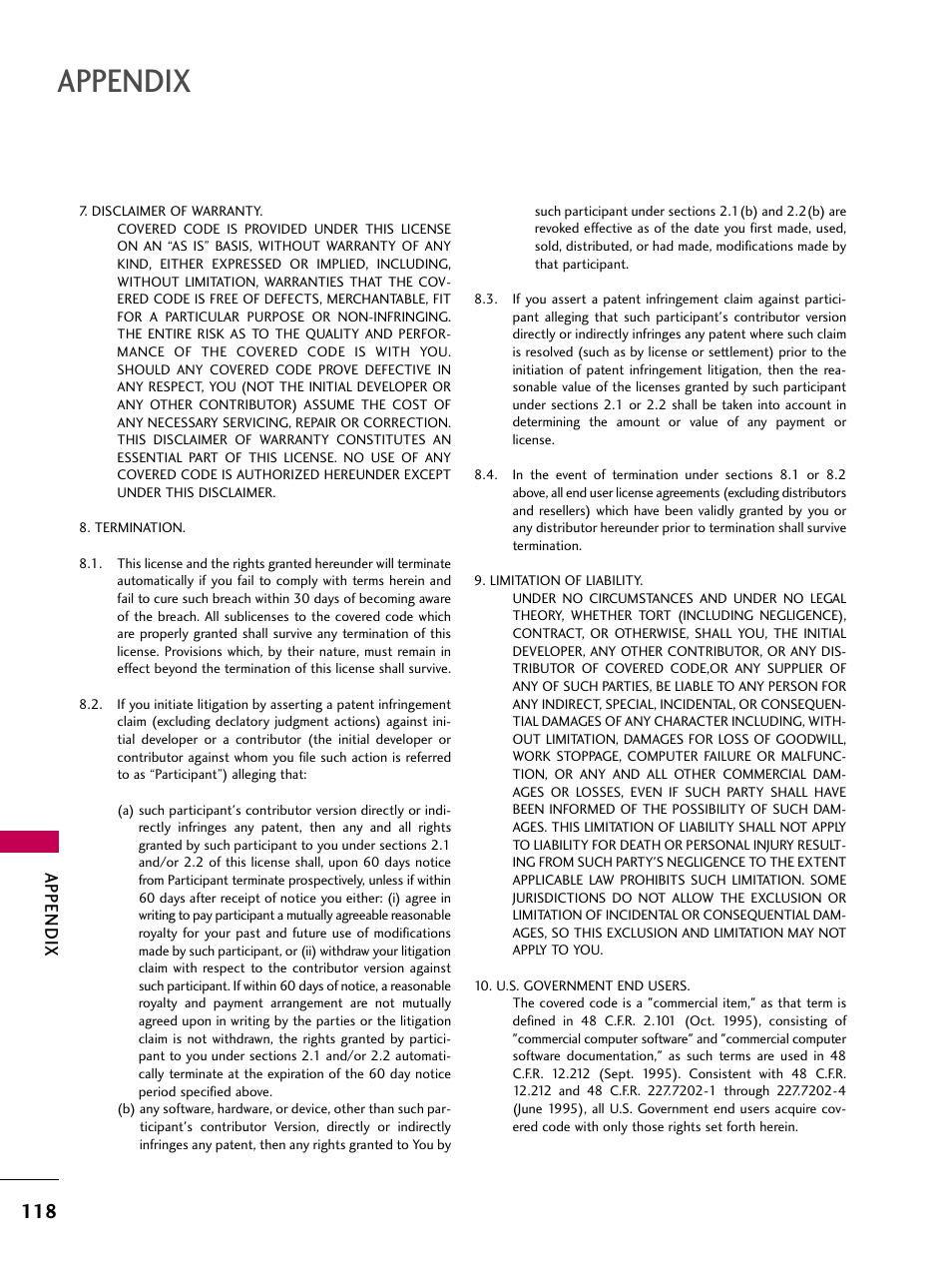 Appendix | LG 47LD650H User Manual | Page 118 / 167